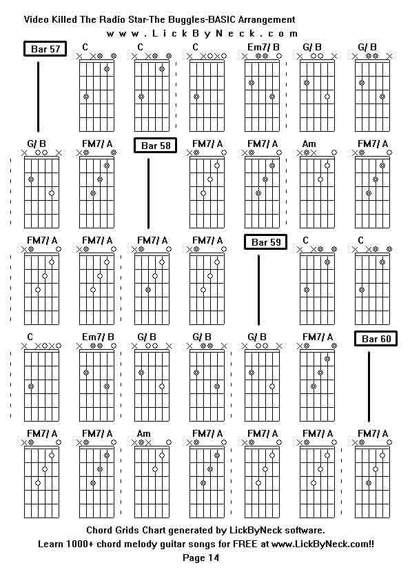 Chord Grids Chart of chord melody fingerstyle guitar song-Video Killed The Radio Star-The Buggles-BASIC Arrangement,generated by LickByNeck software.